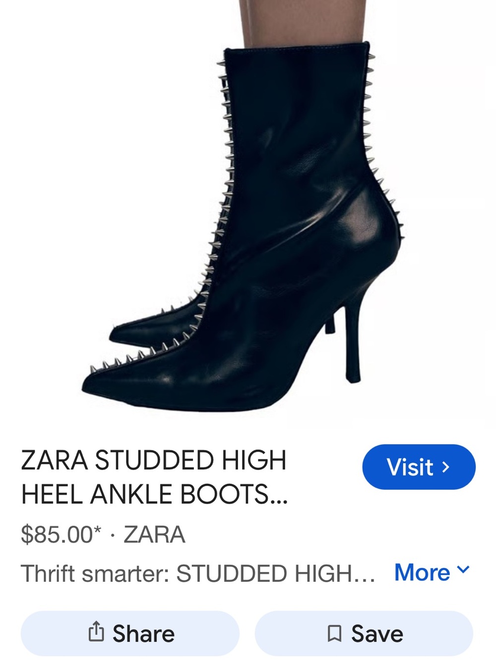 NEW ZARA Women’s Black Faux Leather Studded Mid-Calf Boots Pointed Toe Stilettos